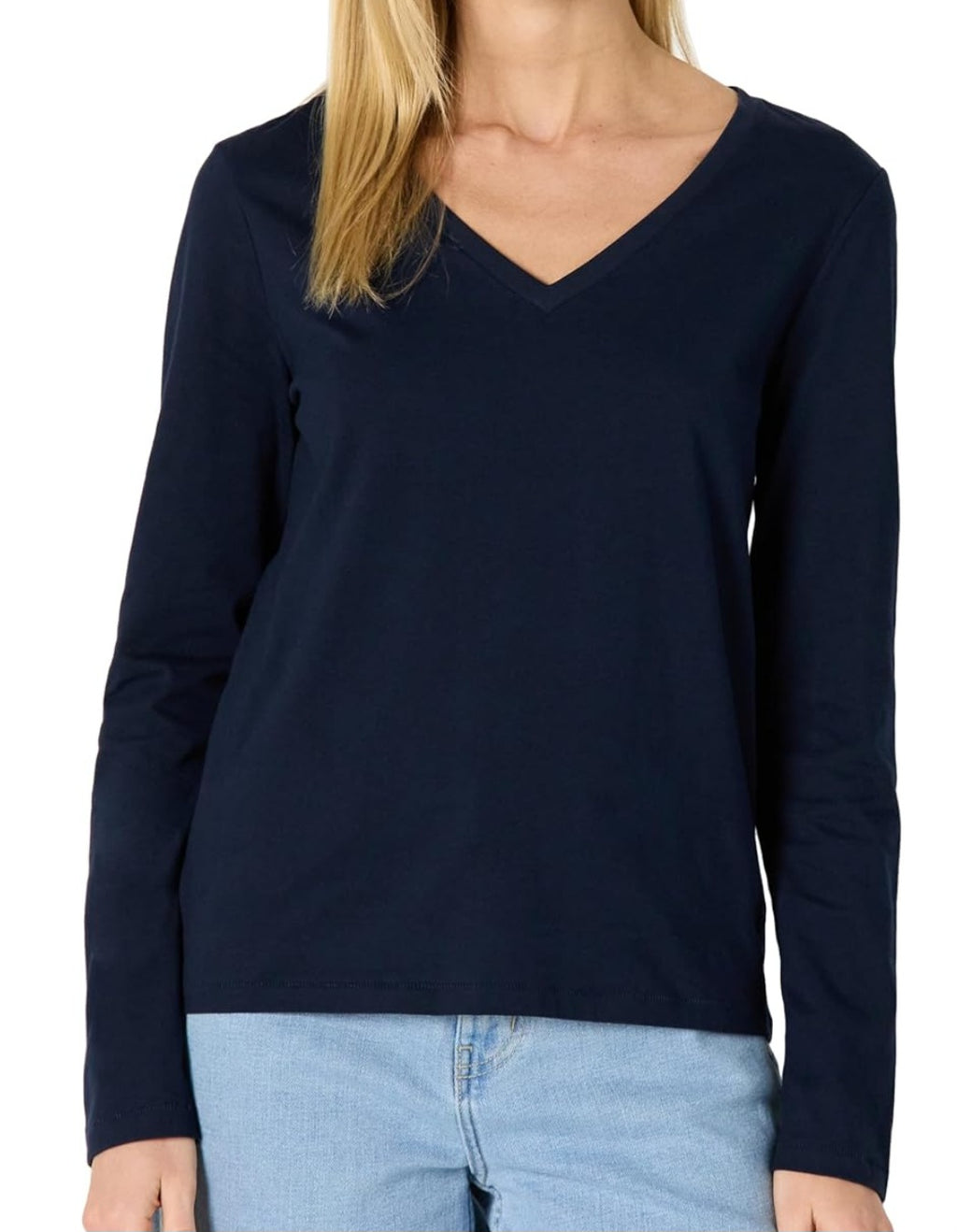 Long Sleeve T-Shirt with V Neckline-Round Logo- Front only