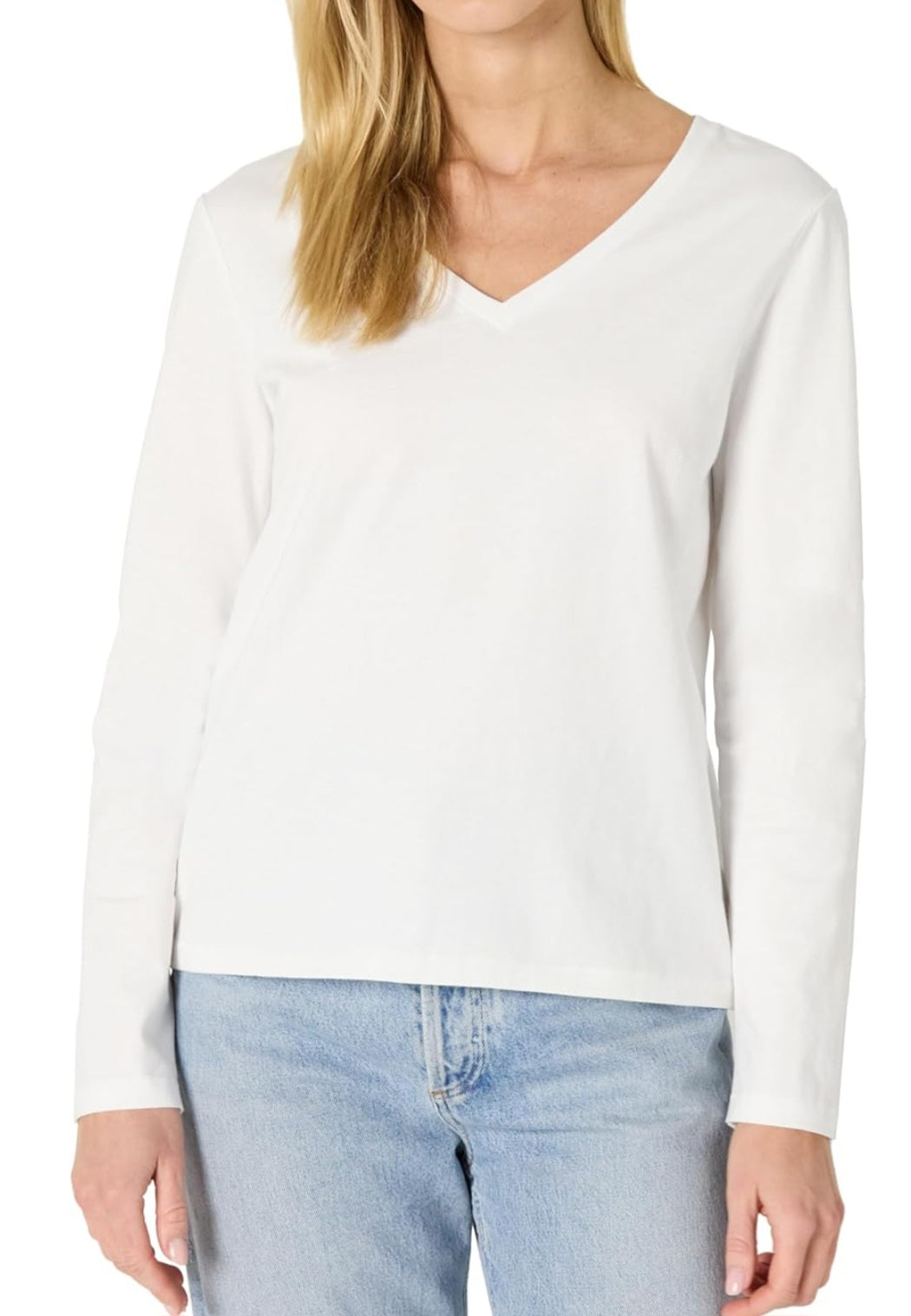 Long Sleeve T-Shirt with V Neckline-Round Logo- Front only