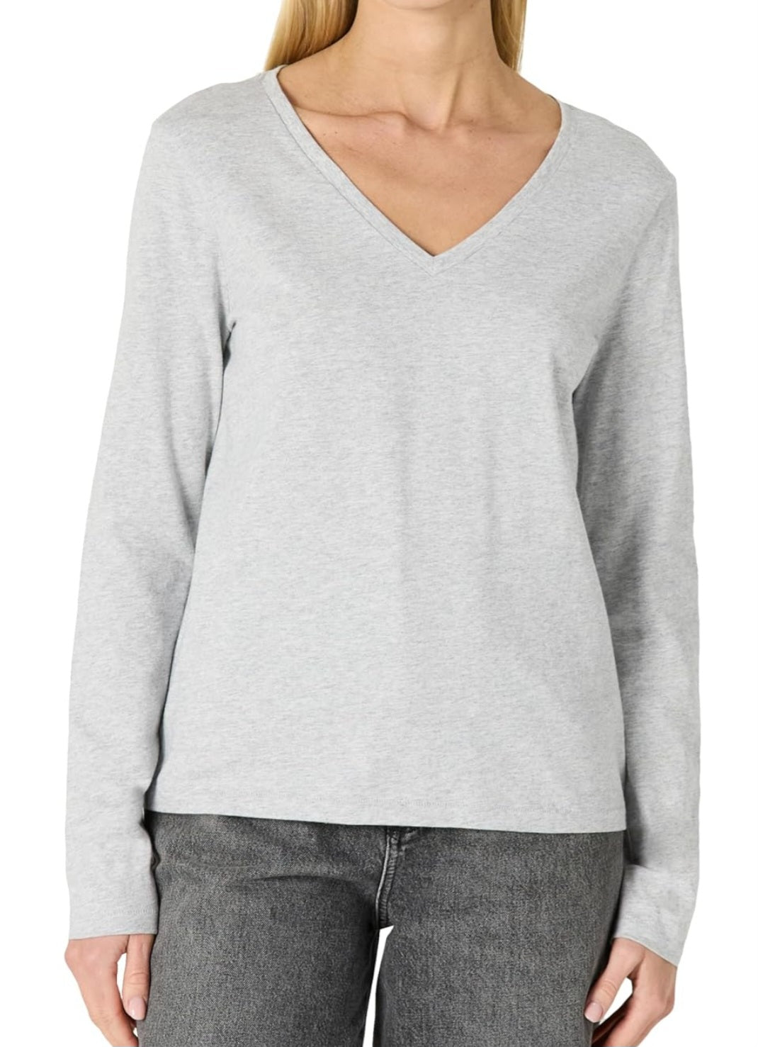 Long Sleeve T-Shirt with V Neckline-Round Logo- Front only