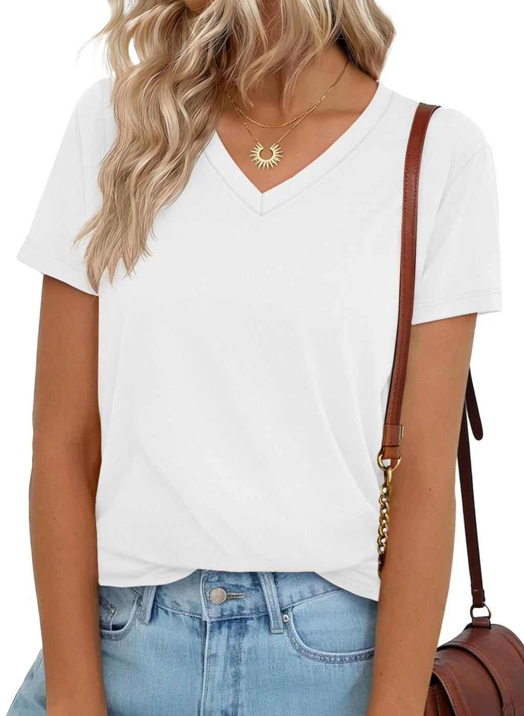 Short Sleeve T-Shirt with V Neckline- Round Logo- Front only