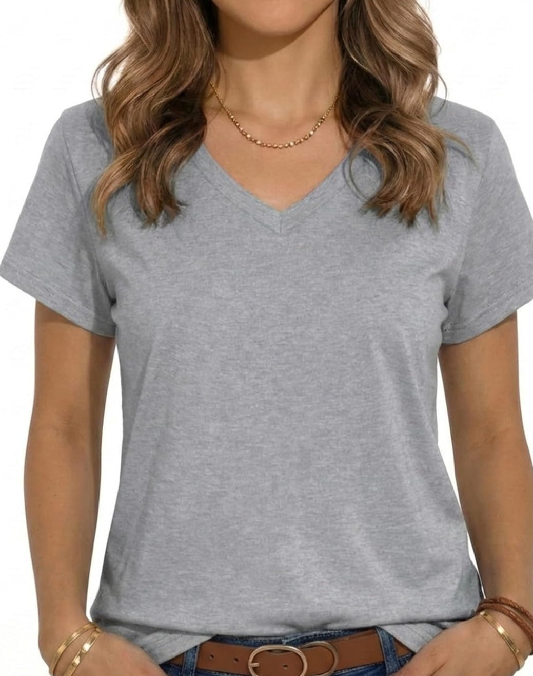 Short Sleeve T-Shirt with V Neckline- Rectangle Logo- Front Only