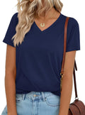 Short Sleeve T-Shirt with V Neckline- Round Logo- Front only